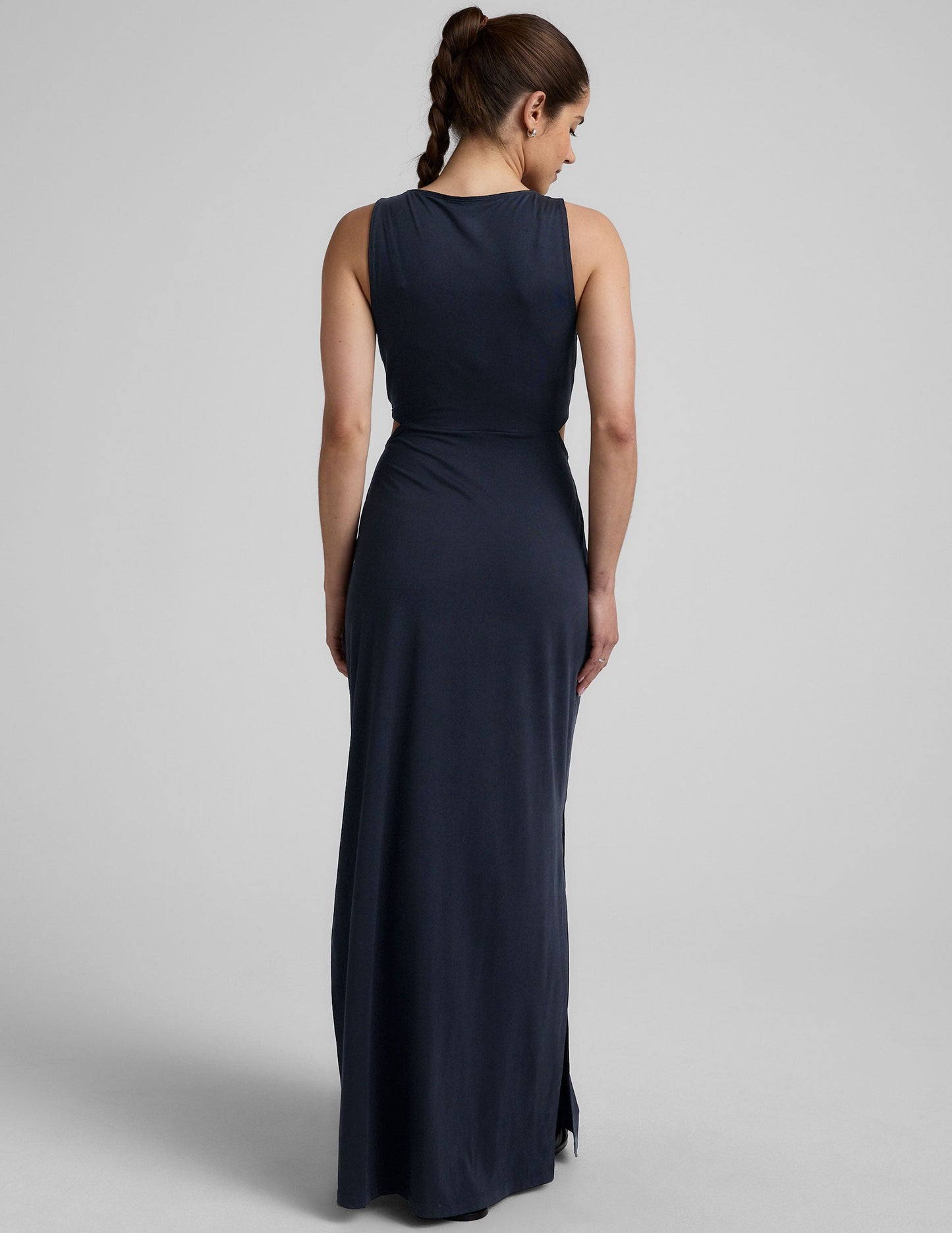 Stylish V-Neck Maxi Dress with Front Twist, Side Cutouts for Summer