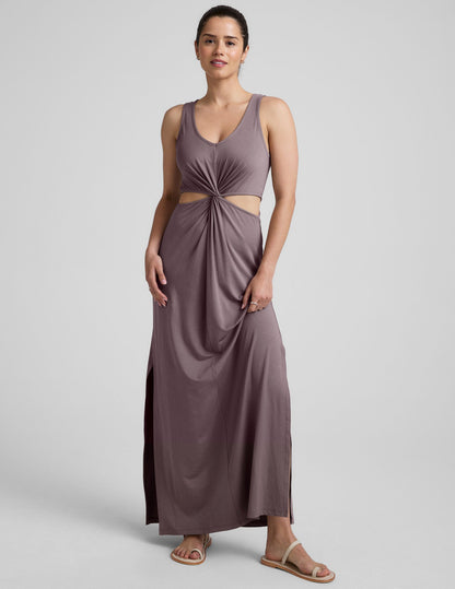 Chic V-Neck Maxi Dress: Front Twist, Side Cutouts, Effortless Summer Style