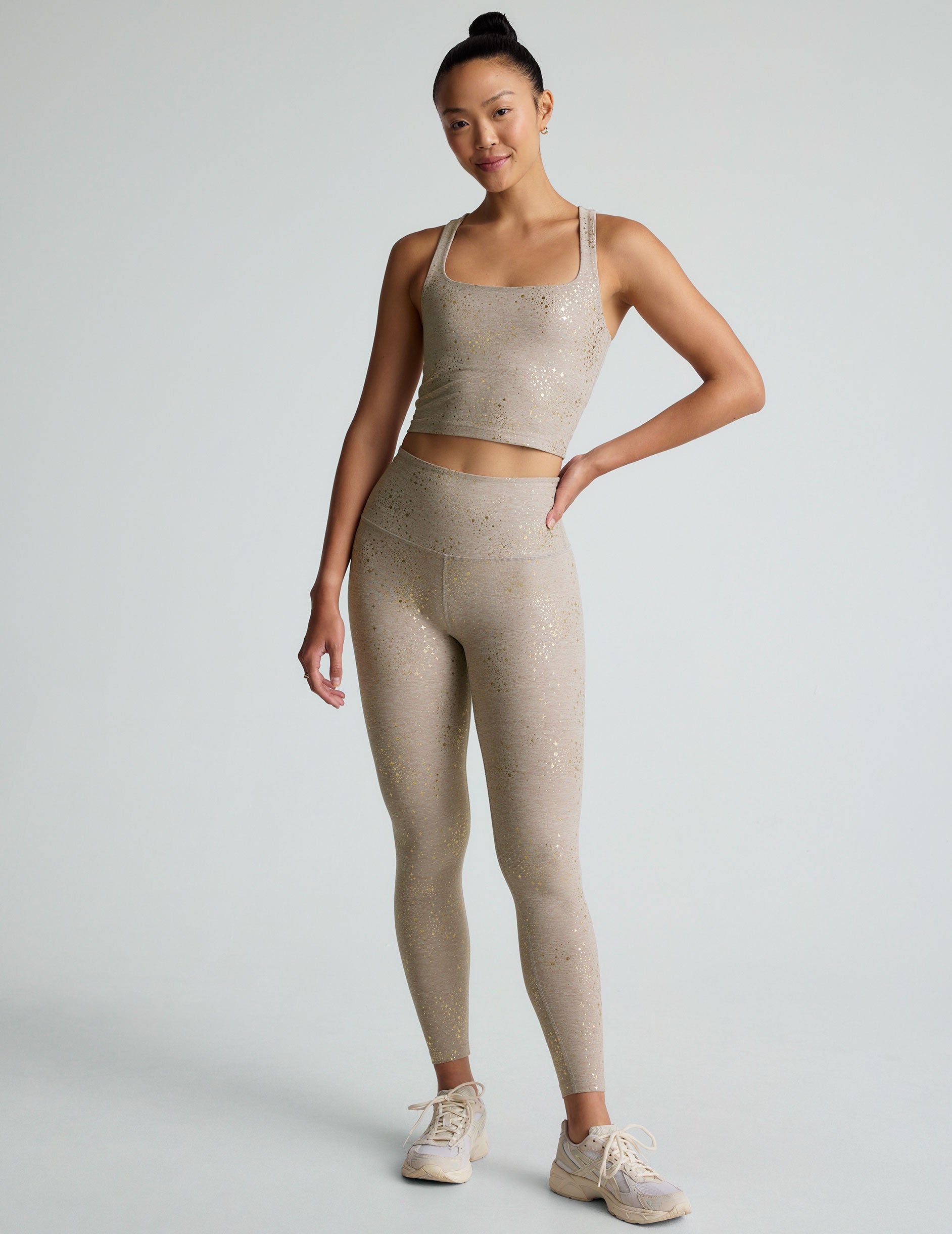 Comfortable SoftShine High-Waisted Midi Leggings with Star Shine Print