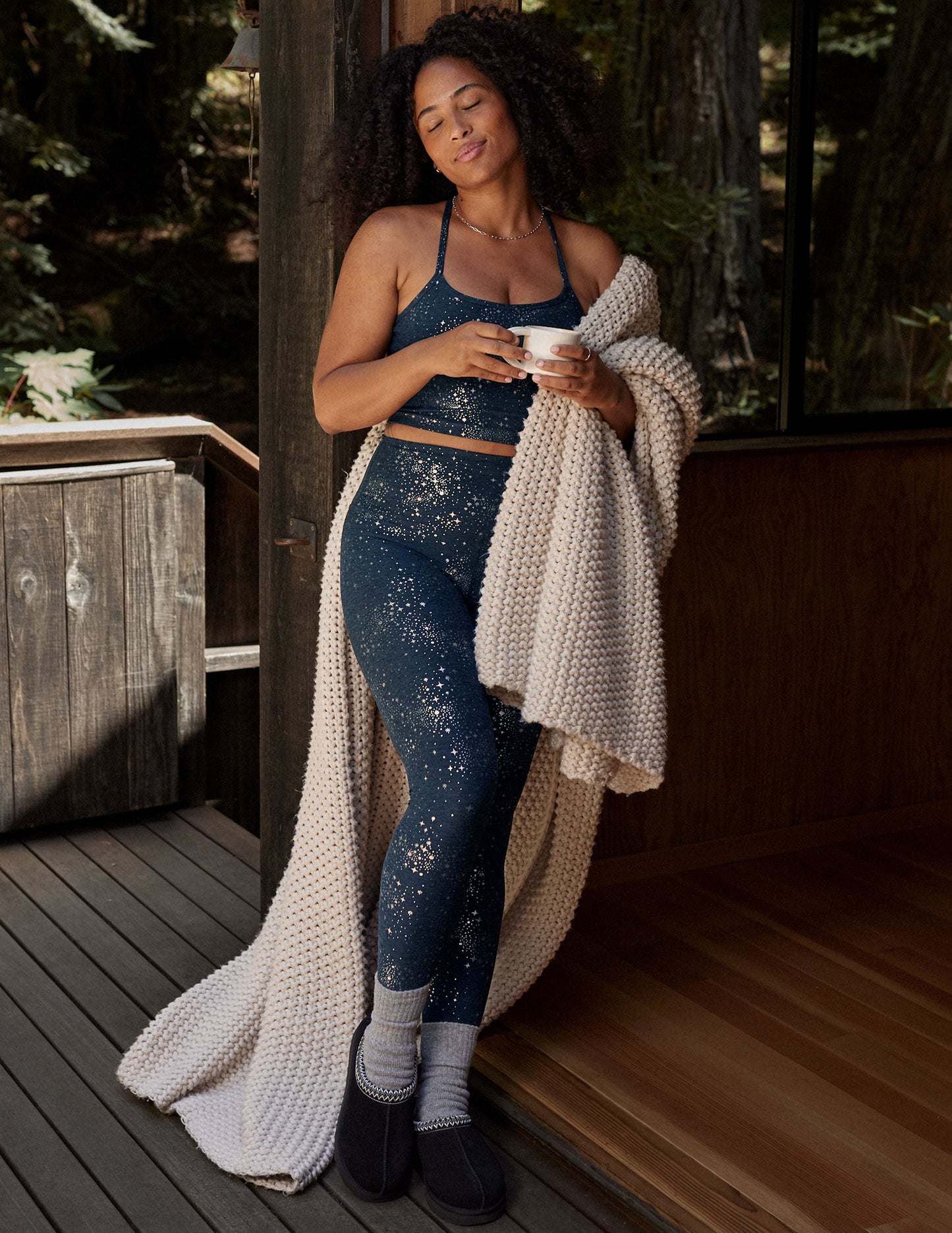 Buttery Soft Spacedye High-Waisted Midi Leggings with Shimmering Lucky Stars Print