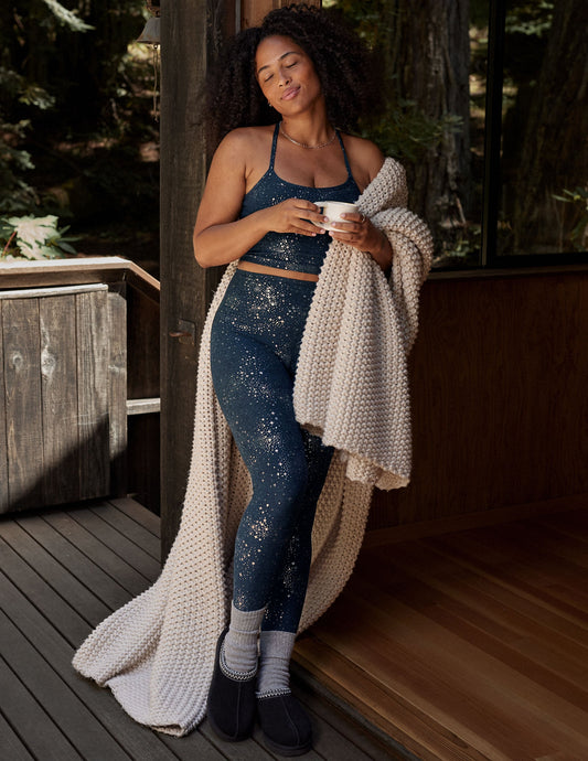 Buttery Soft Spacedye High-Waisted Midi Leggings with Shimmering Lucky Stars Print