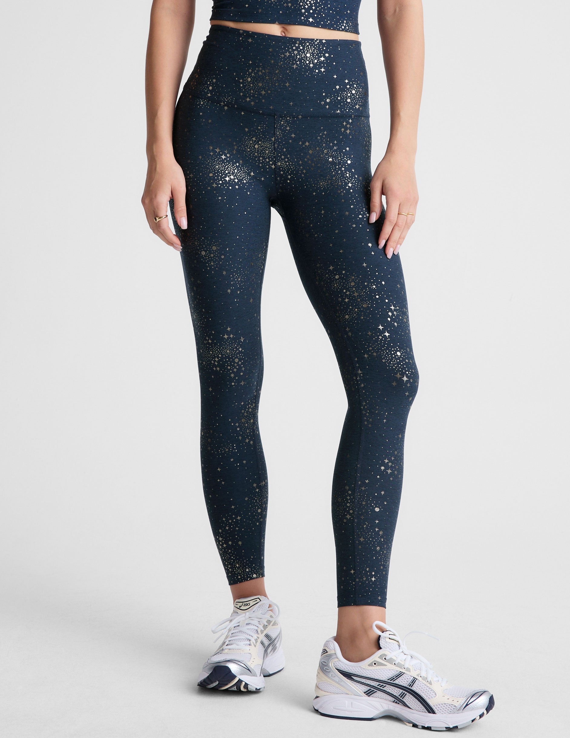 Buttery Soft Spacedye High-Waisted Midi Leggings with Shimmering Lucky Stars Print