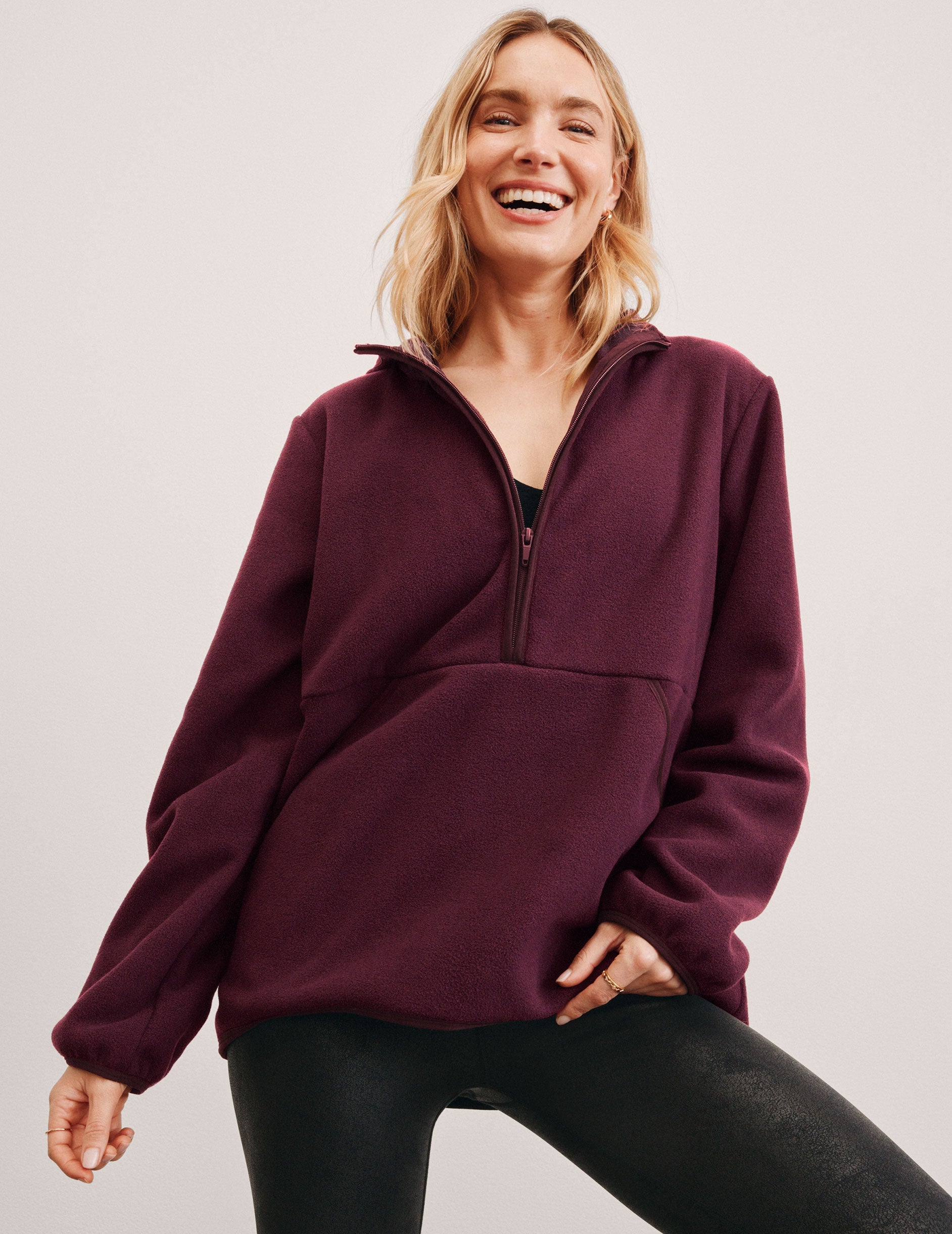 Cozy Fleece Half-Zip Pullover Jacket with Hood and Warm Kangaroo Pocket