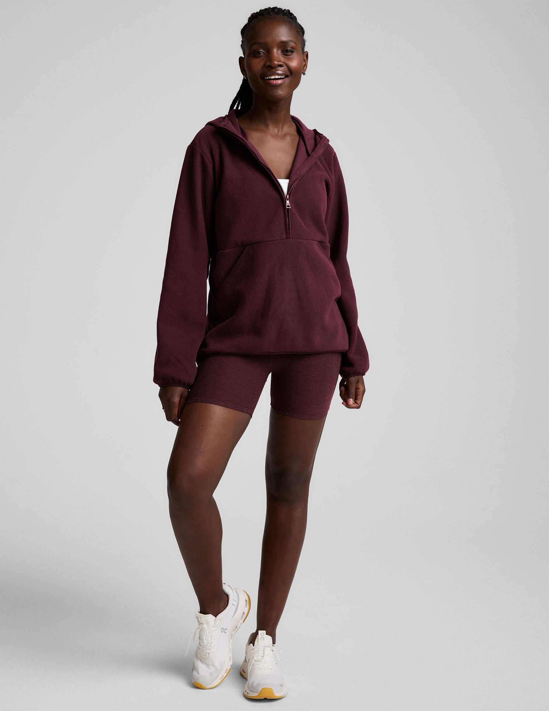 Cozy Fleece Half-Zip Pullover Jacket with Hood and Warm Kangaroo Pocket