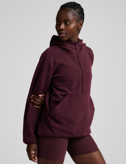 Cozy Fleece Half-Zip Pullover Jacket with Hood and Warm Kangaroo Pocket
