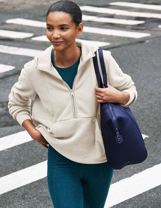 Women's Cozy Fleece Half-Zip Pullover Jacket with Hood and Kangaroo Pocket