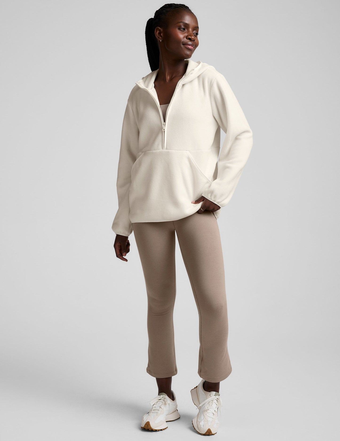 Women's Cozy Fleece Half-Zip Pullover Jacket with Hood and Kangaroo Pocket