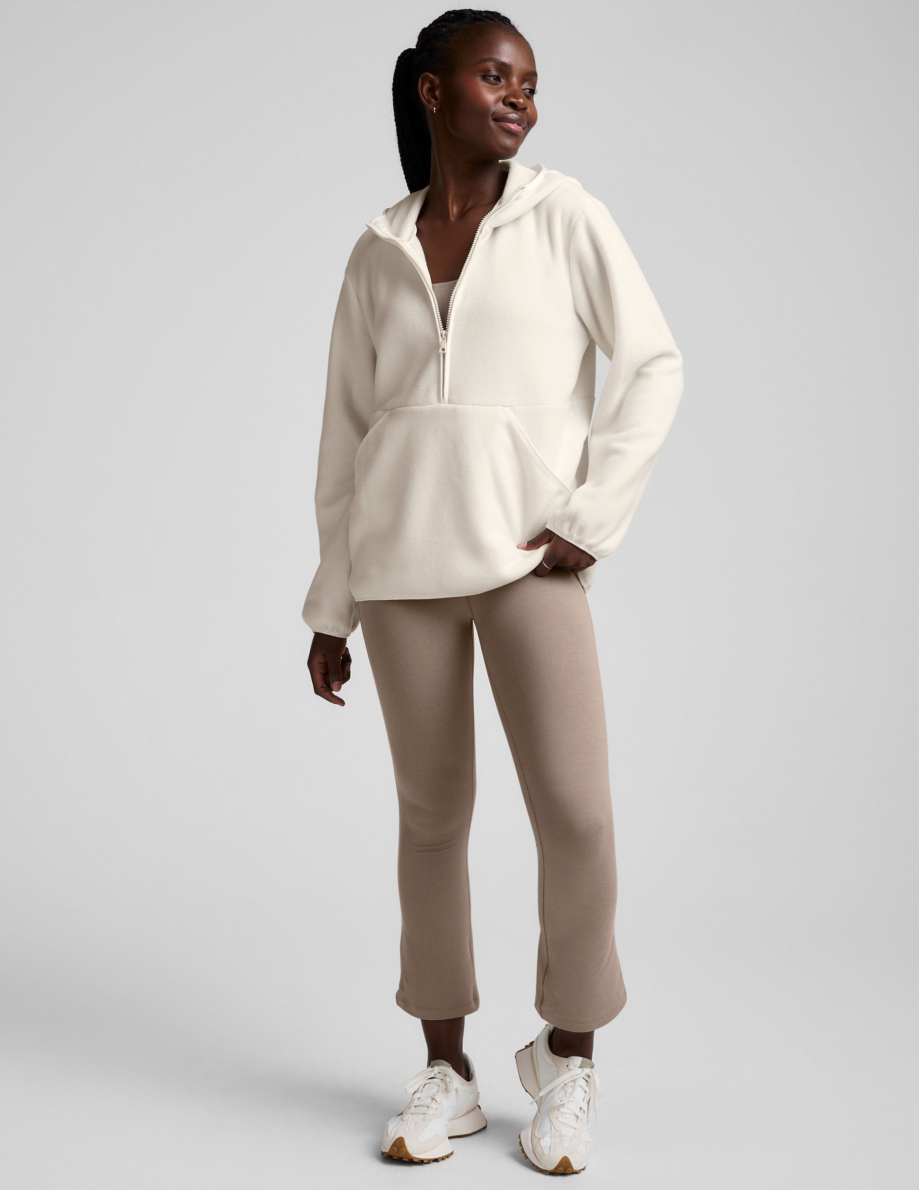 Women's Cozy Fleece Half-Zip Pullover Jacket with Hood and Kangaroo Pocket