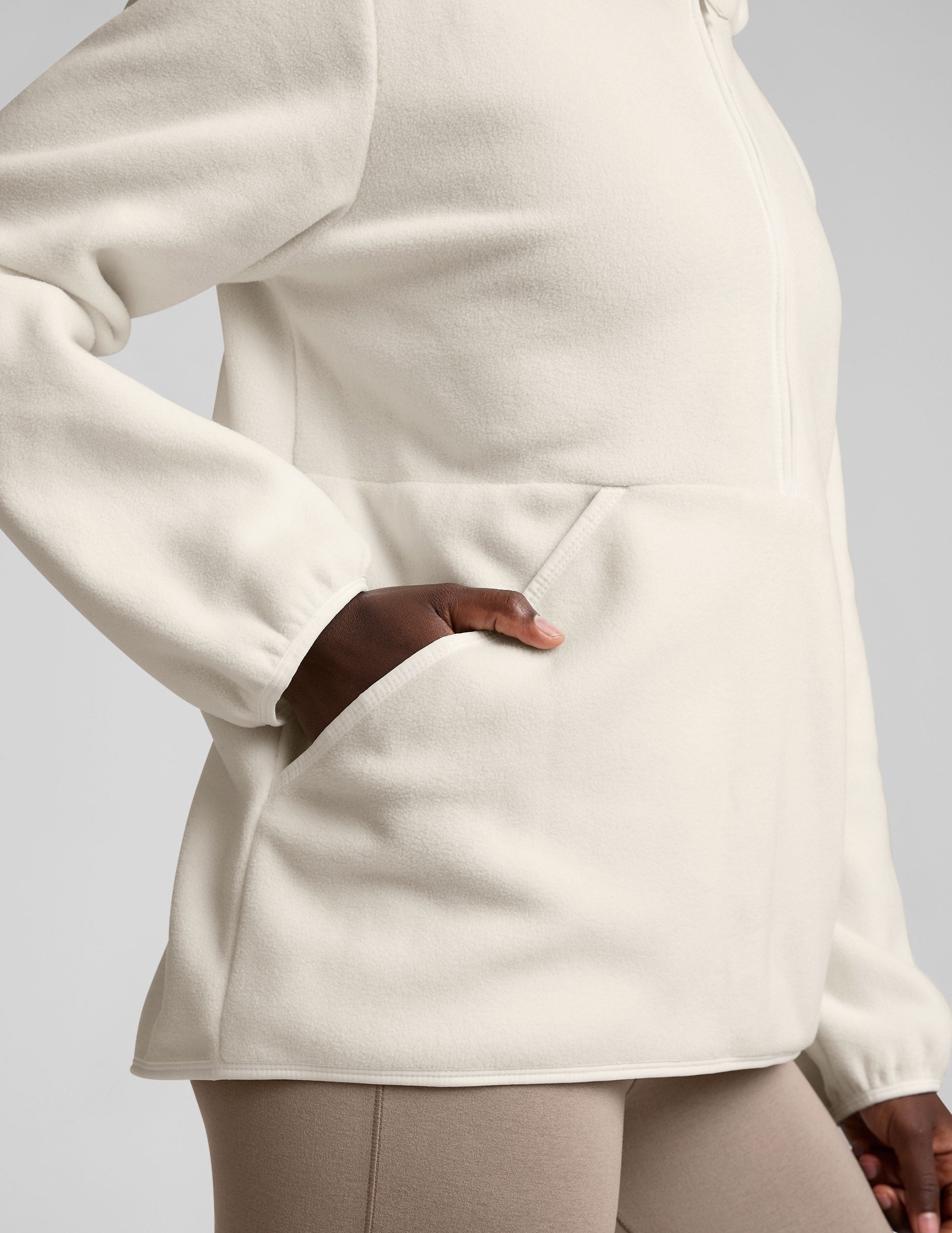 Women's Cozy Fleece Half-Zip Pullover Jacket with Hood and Kangaroo Pocket
