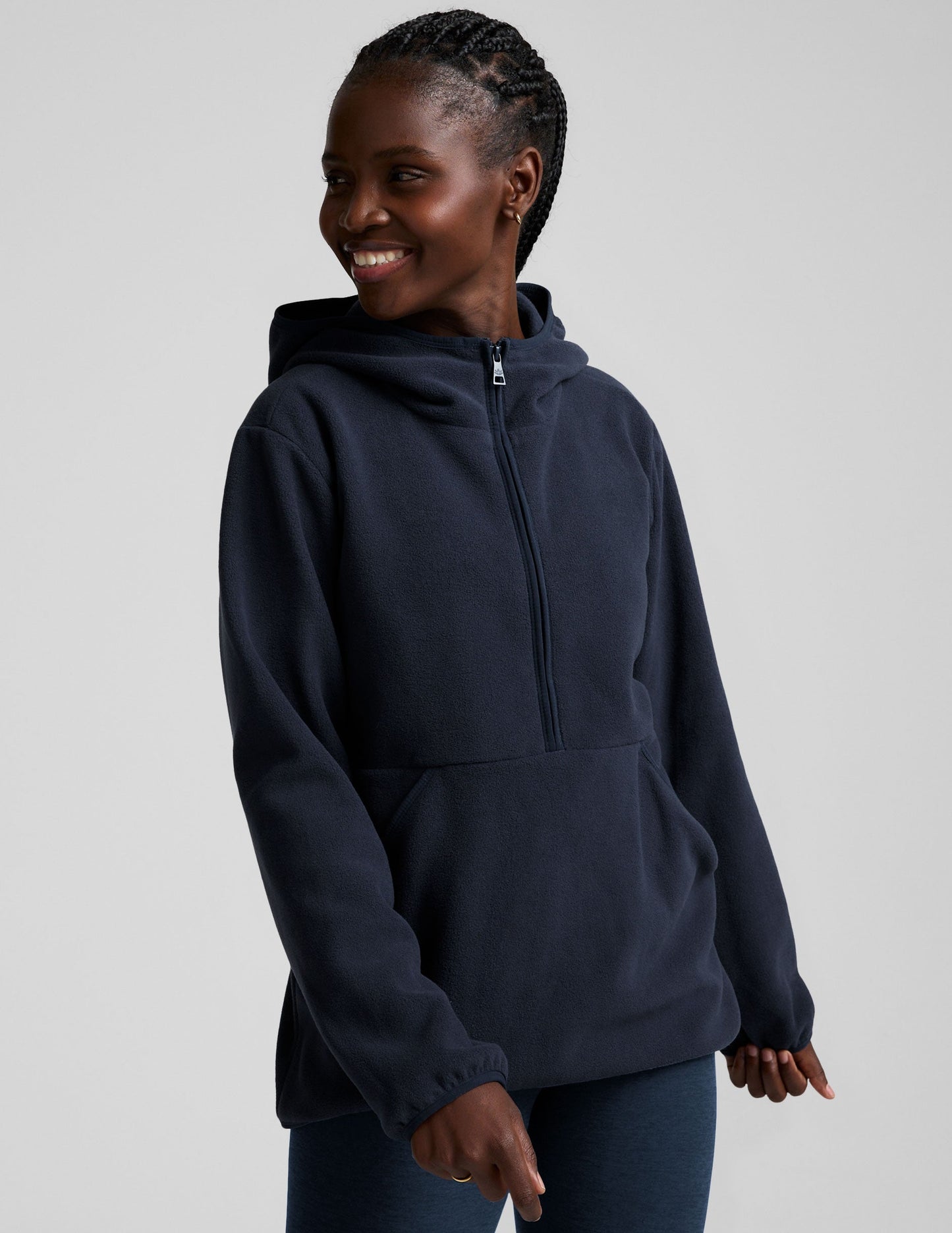 Explorer Cozy Fleece Half-Zip Pullover Jacket: Hooded Comfort with Kangaroo Pocket