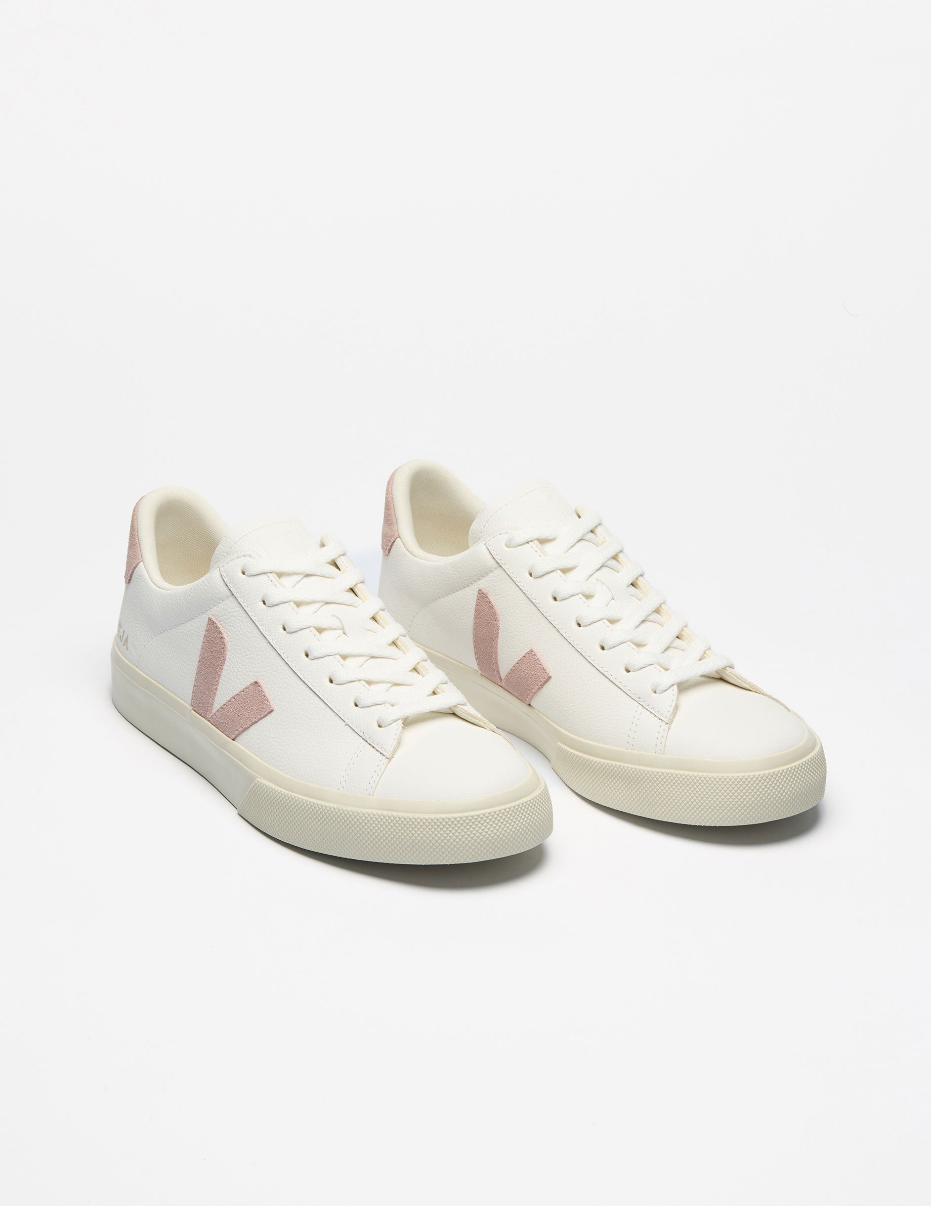 VEJA Campo Low-Top Sneakers: White Bovine ChromeFree Leather, Pink V-Logo
