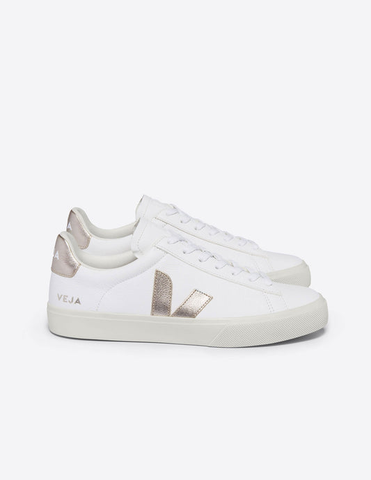 VEJA Campo White Platine Sneakers: Eco-Friendly ChromeFree Leather, Stylish Comfort Shoes
