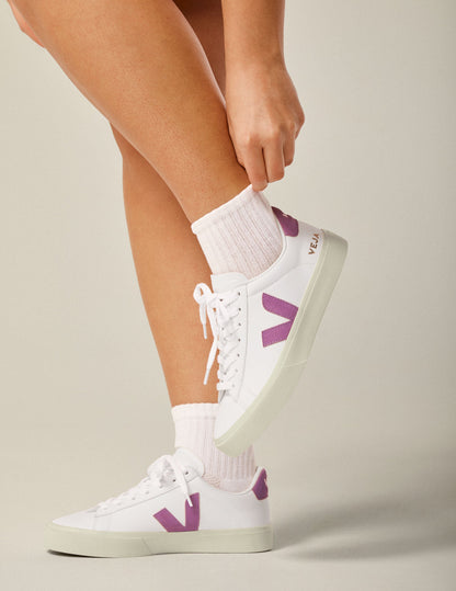 VEJA Campo ChromeFree Leather Sneakers: Eco-Friendly, Comfortable, Stylish, White Mulberry Accent