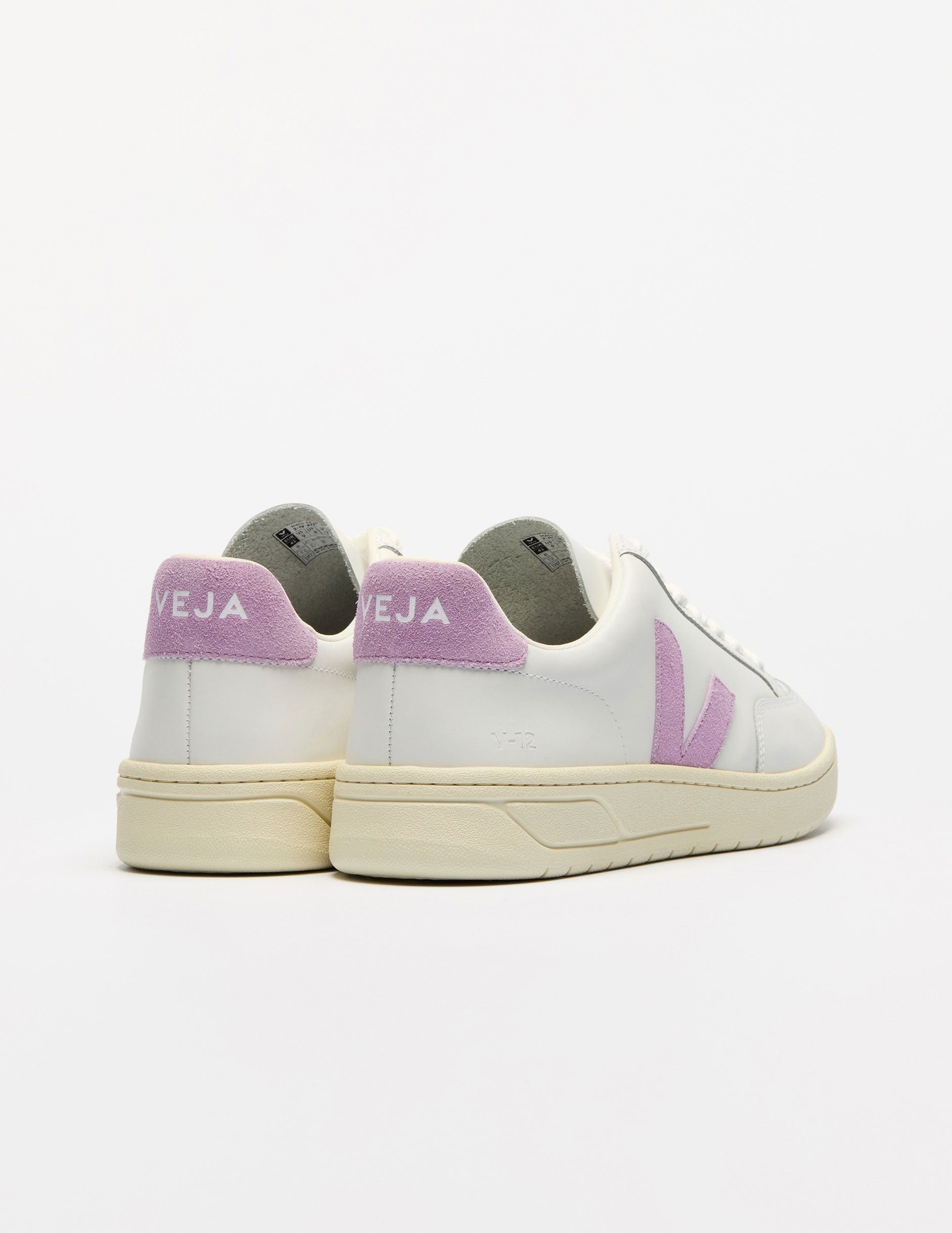 VEJA V-12 Sustainable Leather Low Top Sneakers: Extra White Orchid Color