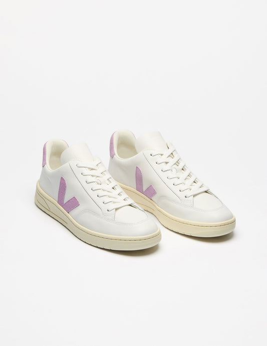VEJA V-12 Sustainable Leather Low Top Sneakers: Extra White Orchid Color