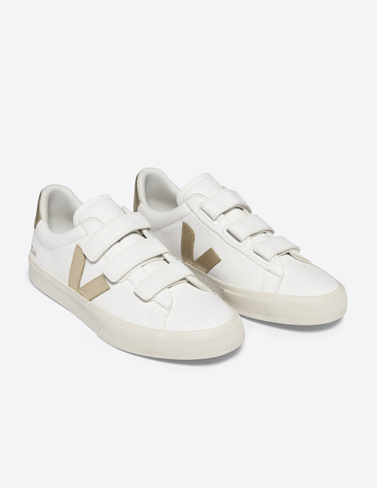 VEJA Recife Sustainable Leather Velcro Sneakers for Women - Extra White Platine