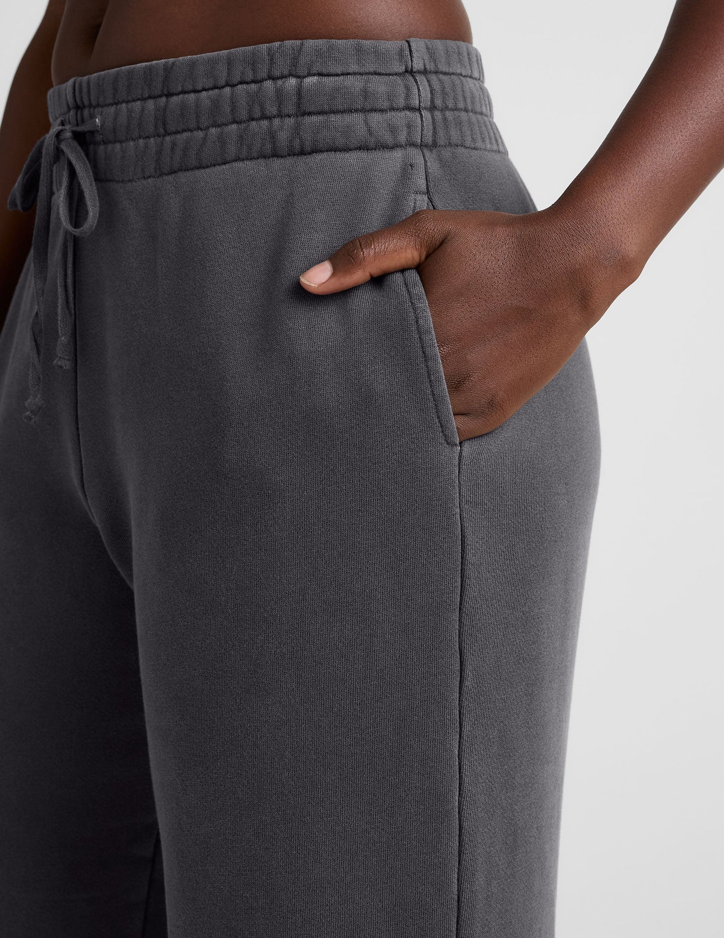 Soft Terry Washed Black Wide Leg Cropped Pants with Side Pockets