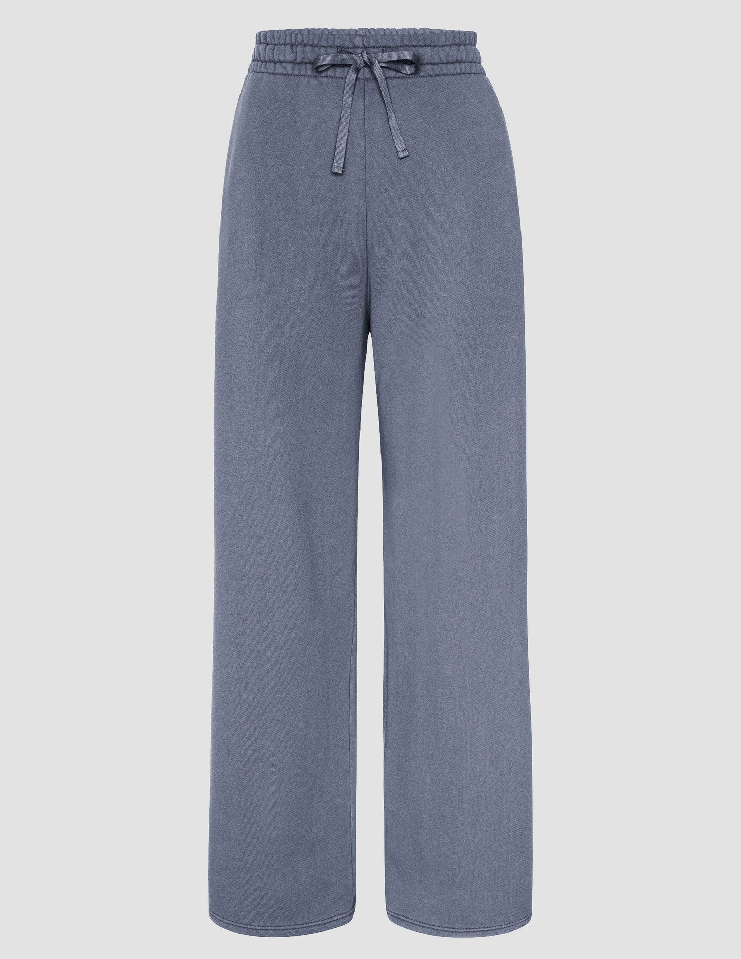 Comfortable Soft Terry Washed Blue Wide Leg Cropped Pants with Pockets