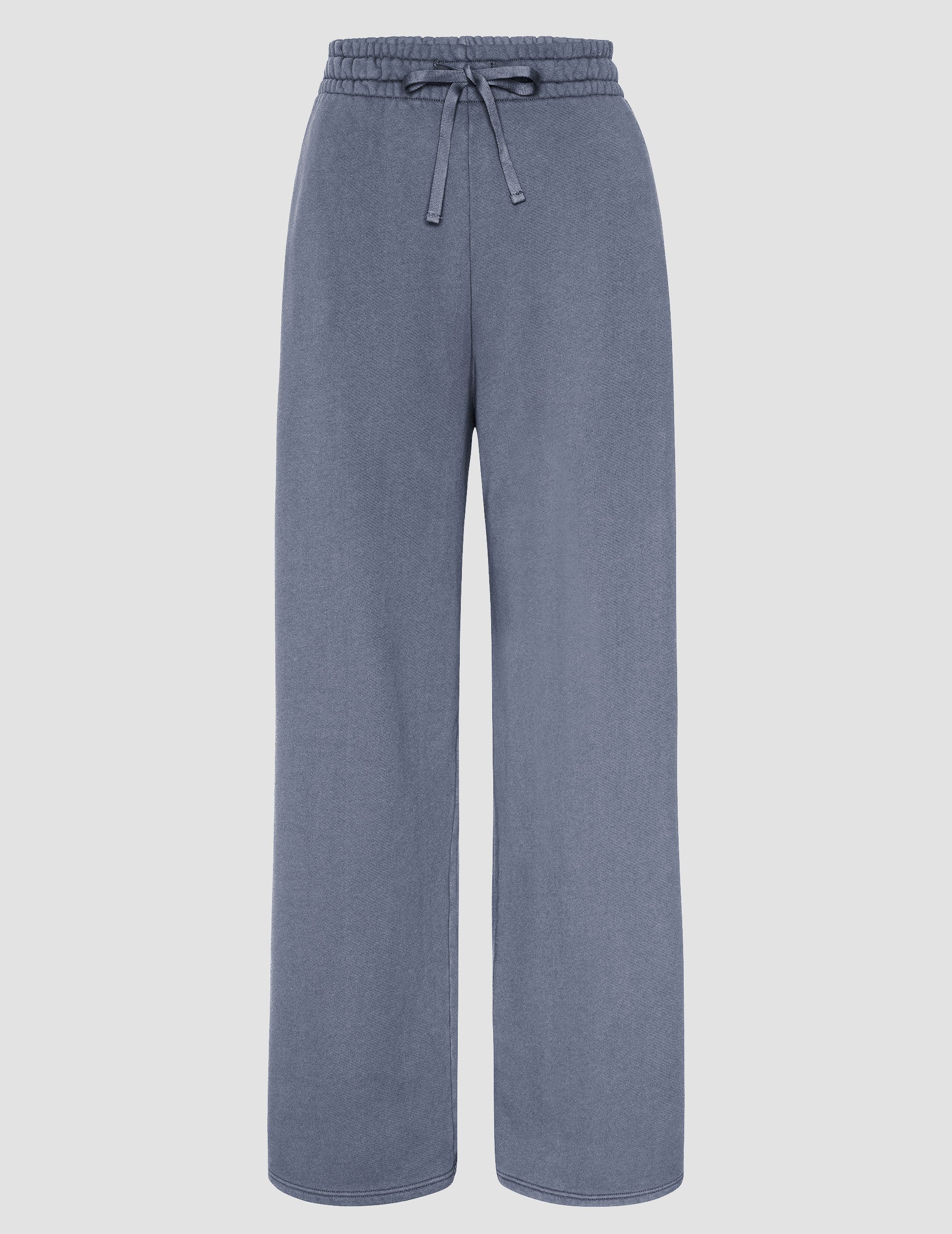 Comfortable Soft Terry Washed Blue Wide Leg Cropped Pants with Pockets