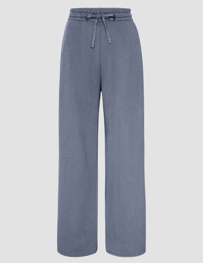 Comfortable Soft Terry Washed Blue Wide Leg Cropped Pants with Pockets