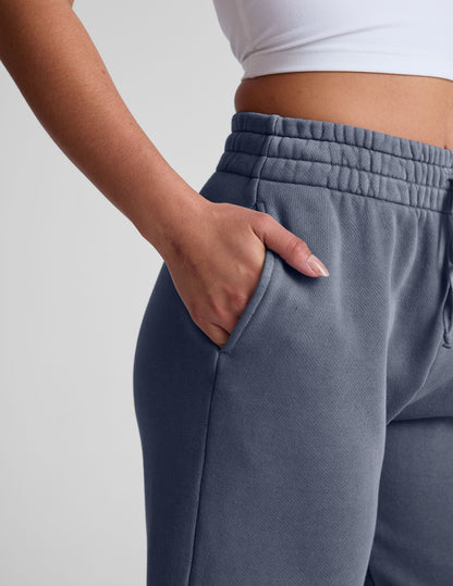 Comfortable Soft Terry Washed Blue Wide Leg Cropped Pants with Pockets