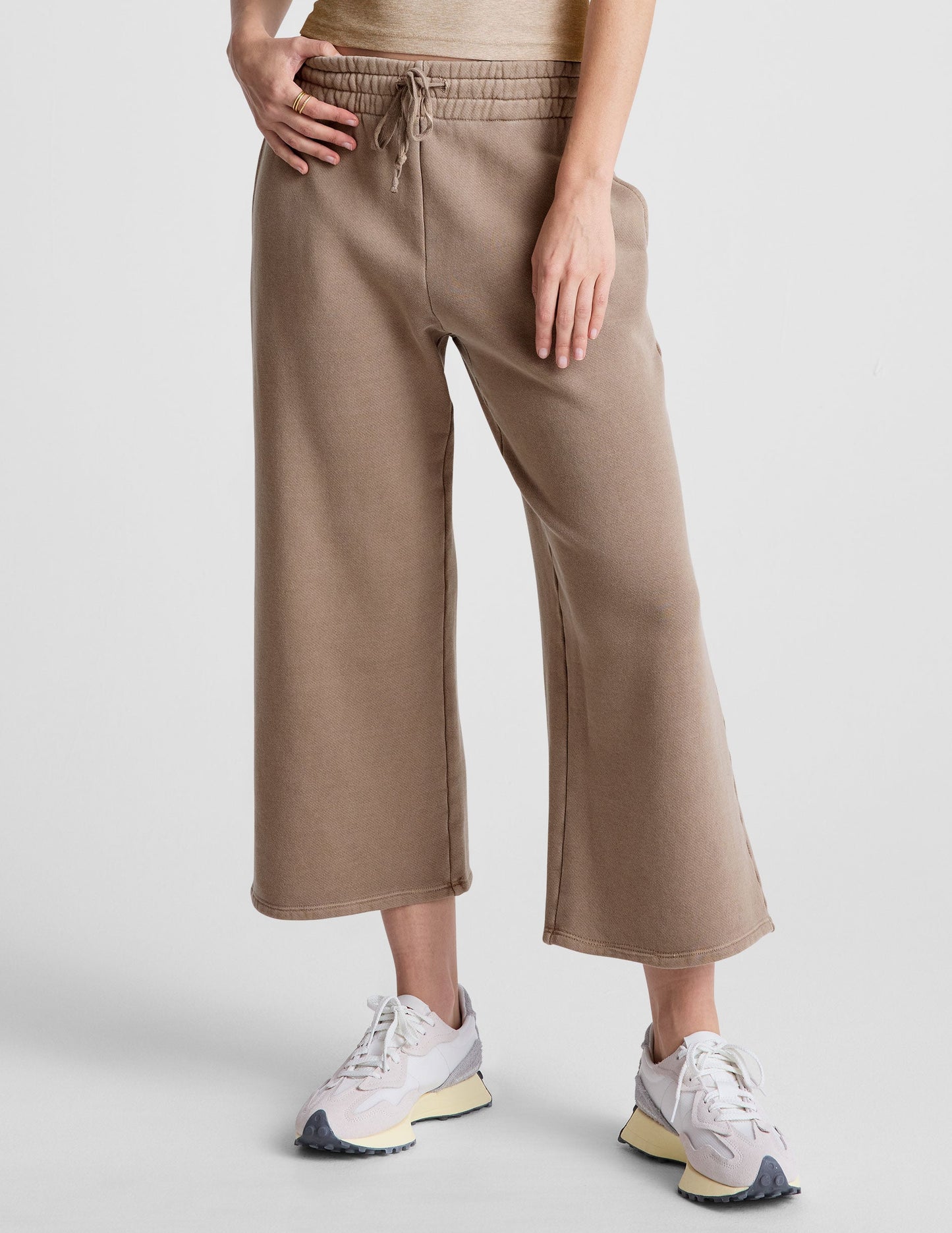 Women's California-Inspired Soft Terry Wide Leg Cropped Lounge Pants with Pockets