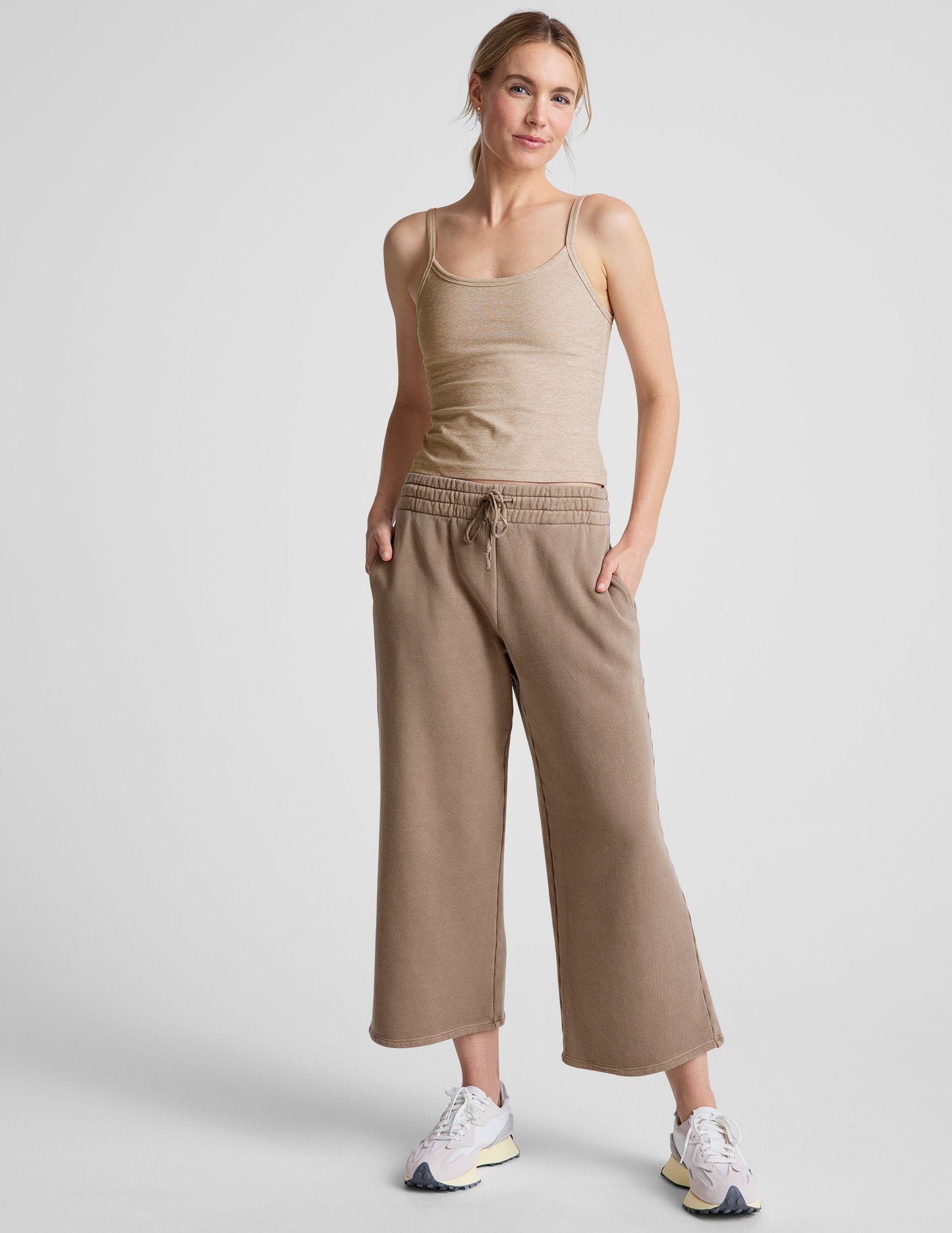 Women's California-Inspired Soft Terry Wide Leg Cropped Lounge Pants with Pockets