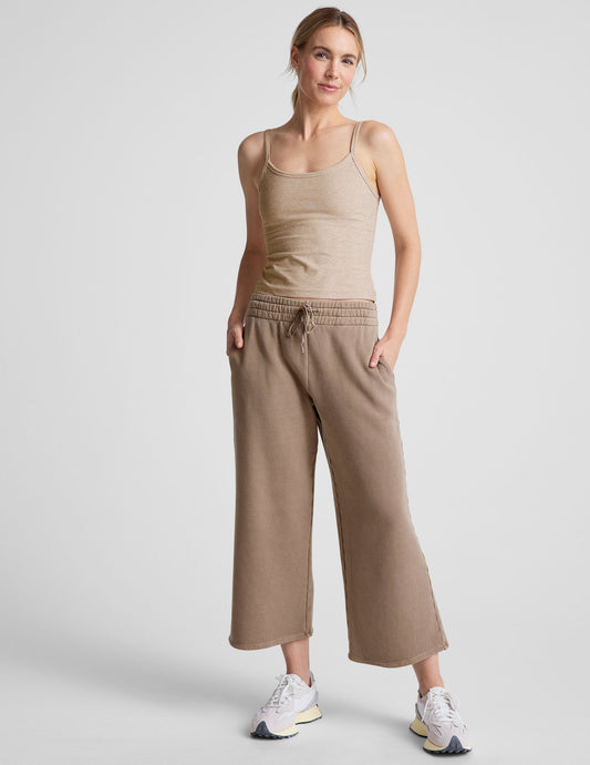 Women's California-Inspired Soft Terry Wide Leg Cropped Lounge Pants with Pockets