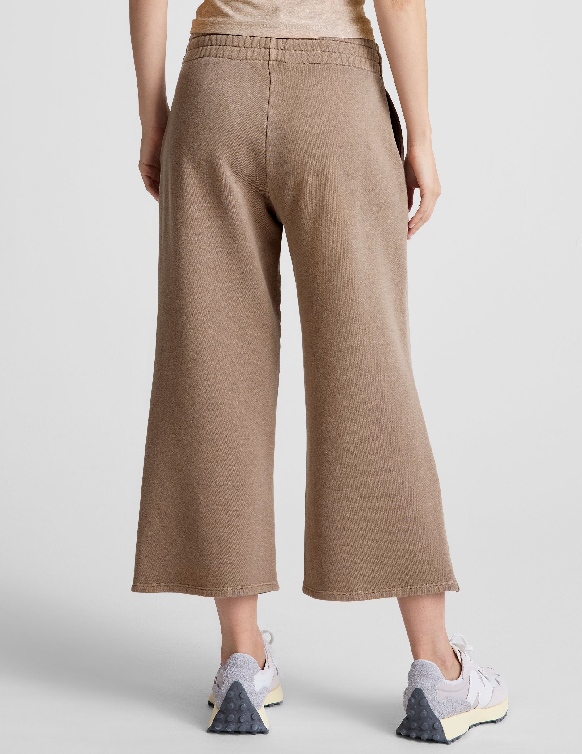 Women's California-Inspired Soft Terry Wide Leg Cropped Lounge Pants with Pockets