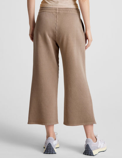 Women's California-Inspired Soft Terry Wide Leg Cropped Lounge Pants with Pockets
