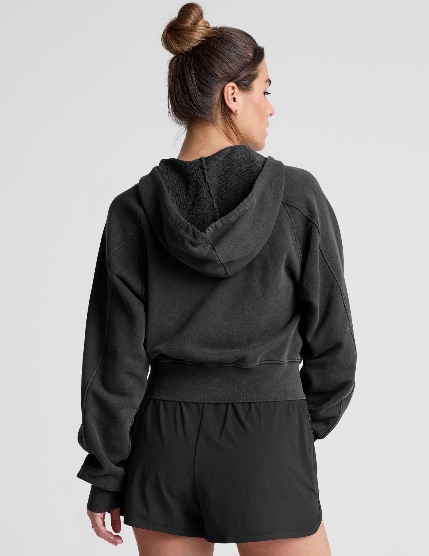 Soft Terry Washed Black Zip-Up Hoodie with Pockets, Casual Style