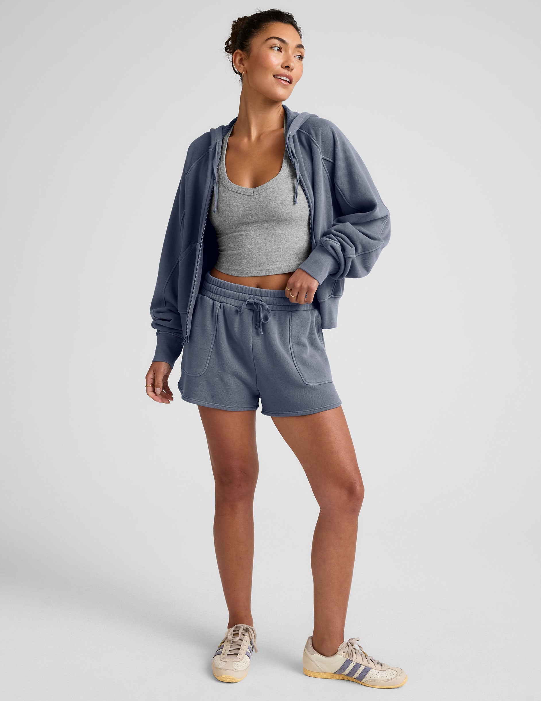 Soft Washed Blue Terry Zip-Up Hoodie with Pockets for Ultimate Comfort