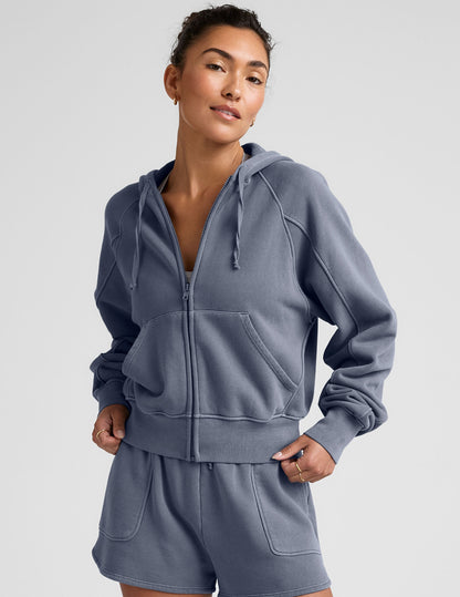 Soft Washed Blue Terry Zip-Up Hoodie with Pockets for Ultimate Comfort