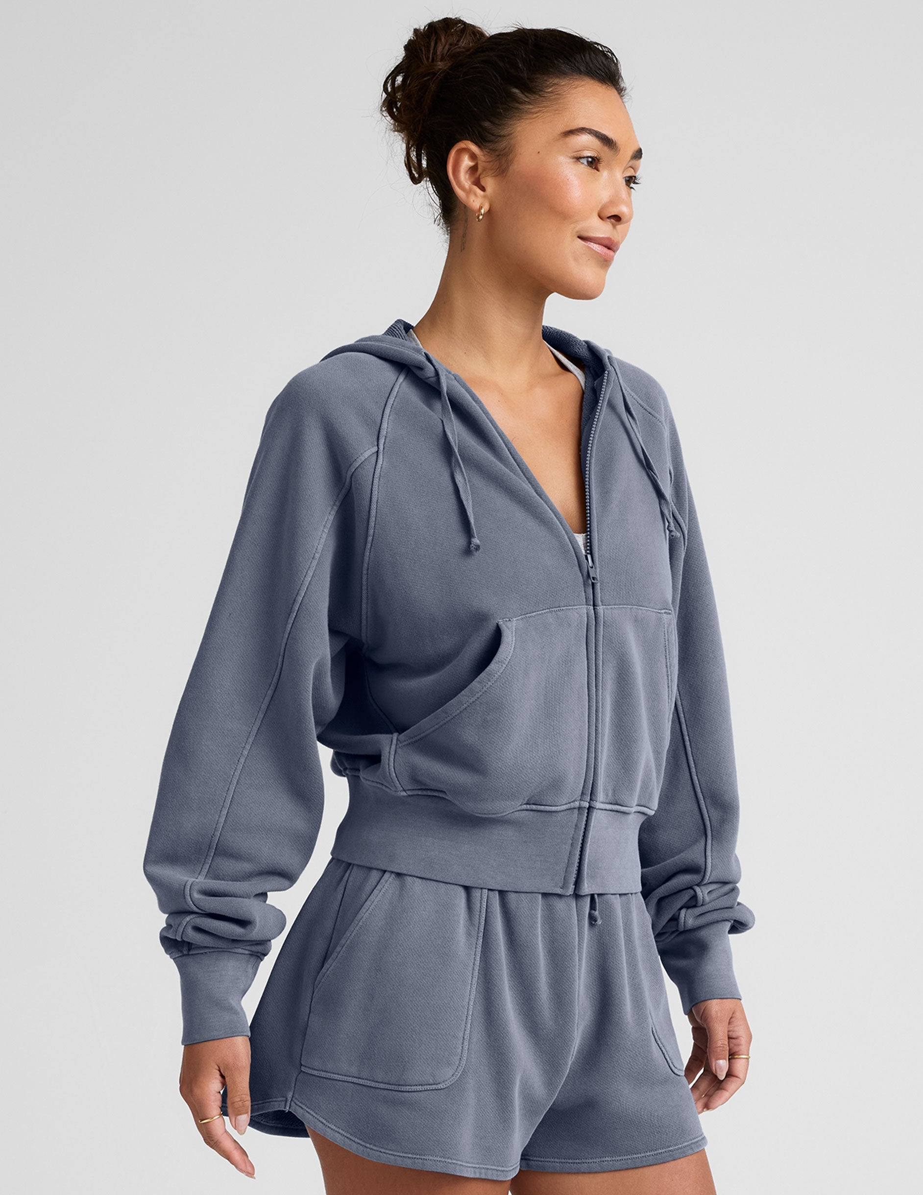 Soft Washed Blue Terry Zip-Up Hoodie with Pockets for Ultimate Comfort