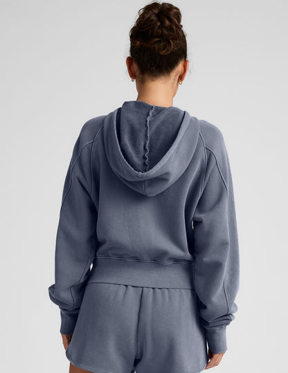 Soft Washed Blue Terry Zip-Up Hoodie with Pockets for Ultimate Comfort