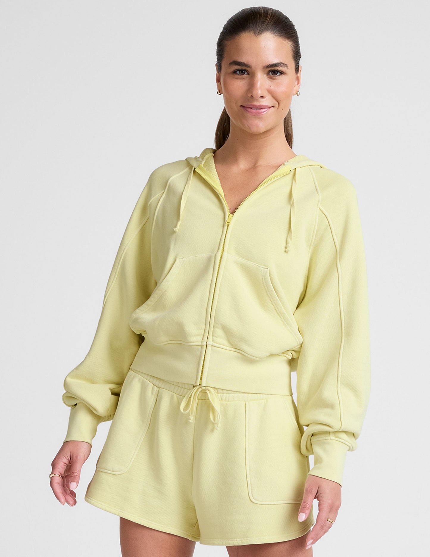 Cozy Terry Zip-Up Hoodie: Relaxed Fit, Kangaroo Pockets, Washed Buttercup Yellow