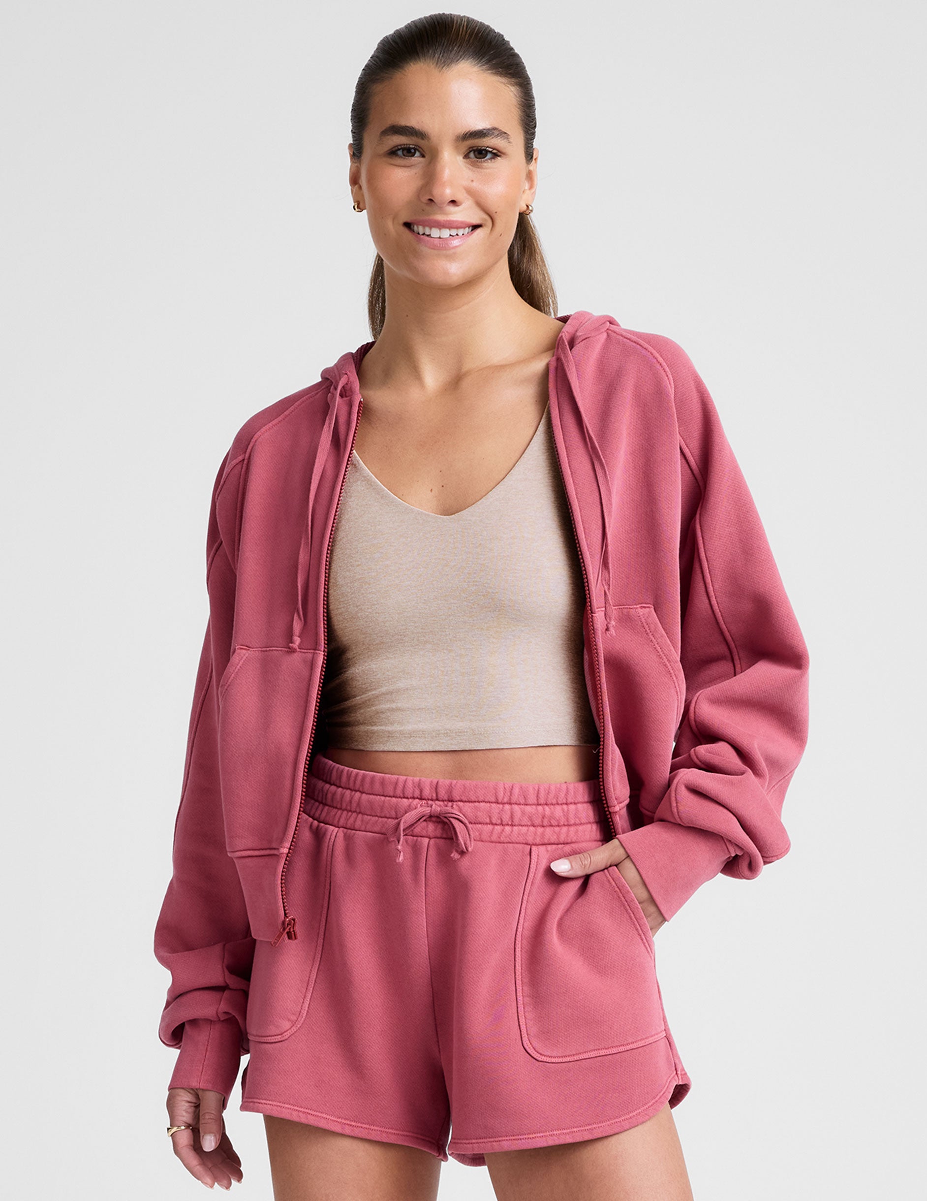 Soft Terry Garment-Dyed Zip-Up Hoodie with Kangaroo Pockets and Drawcords