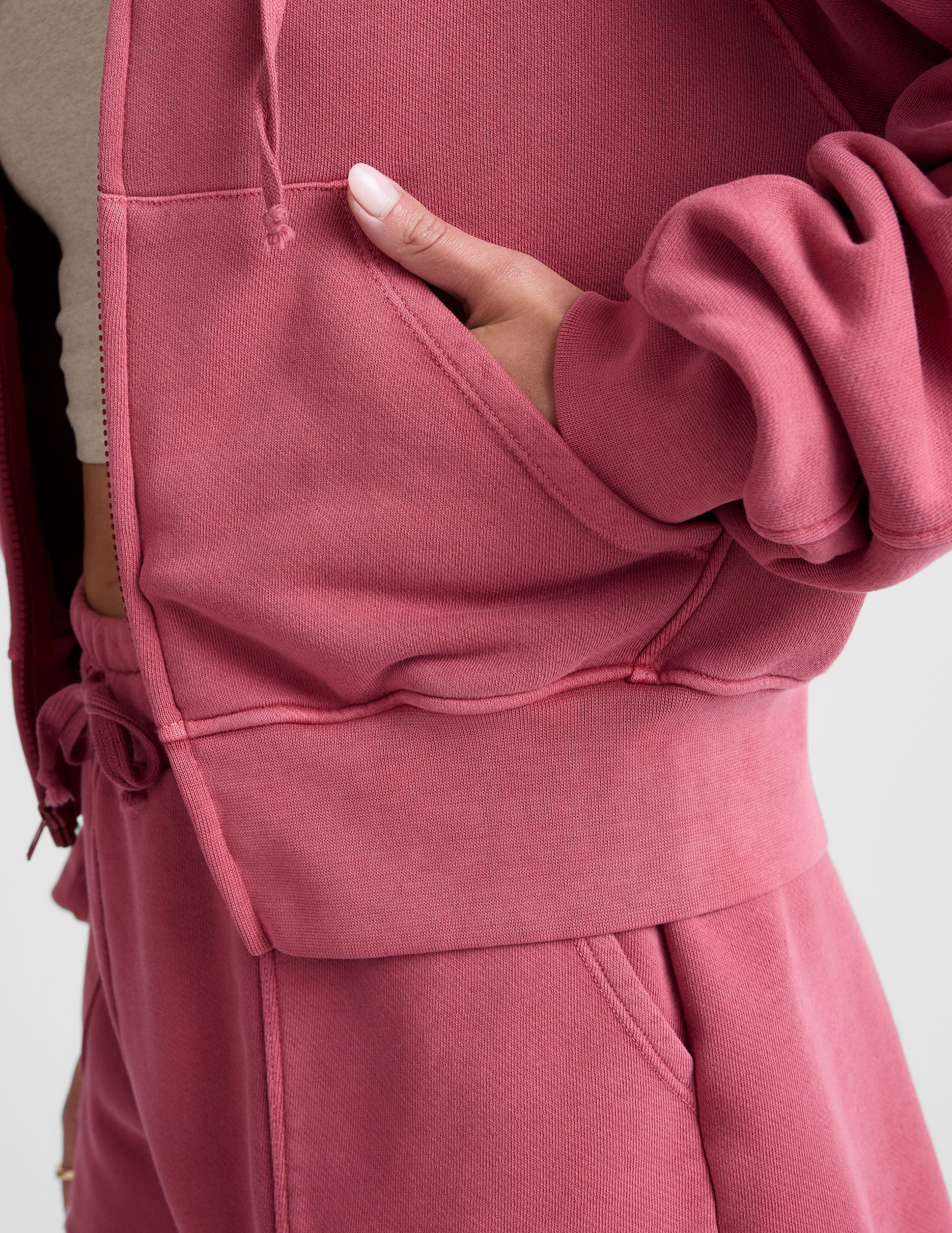 Soft Terry Garment-Dyed Zip-Up Hoodie with Kangaroo Pockets and Drawcords