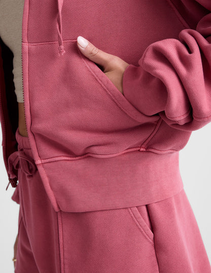Soft Terry Garment-Dyed Zip-Up Hoodie with Kangaroo Pockets and Drawcords