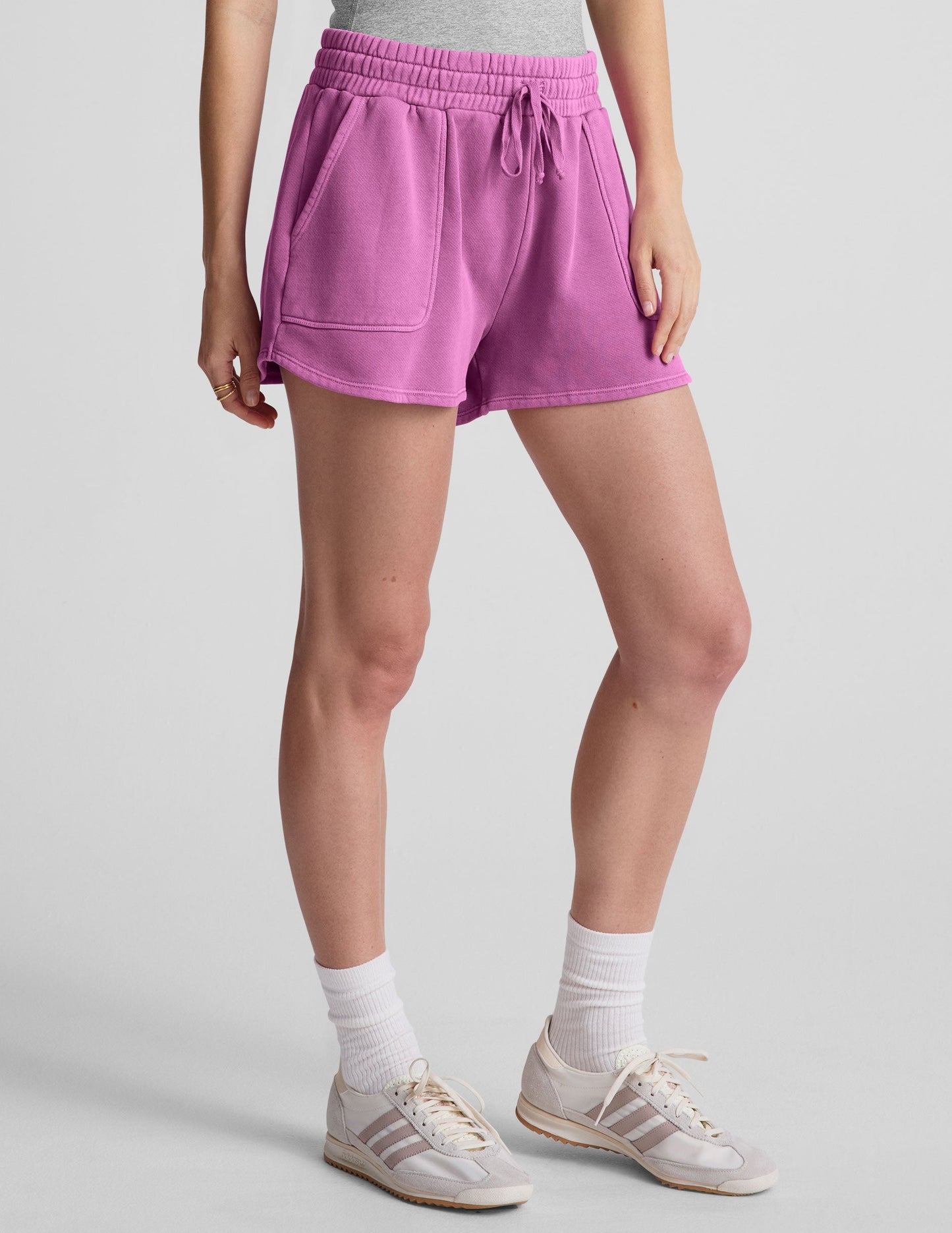 Washed Sunset Violet Cali Terry Drawstring Shorts with Pockets - Relaxed Fit