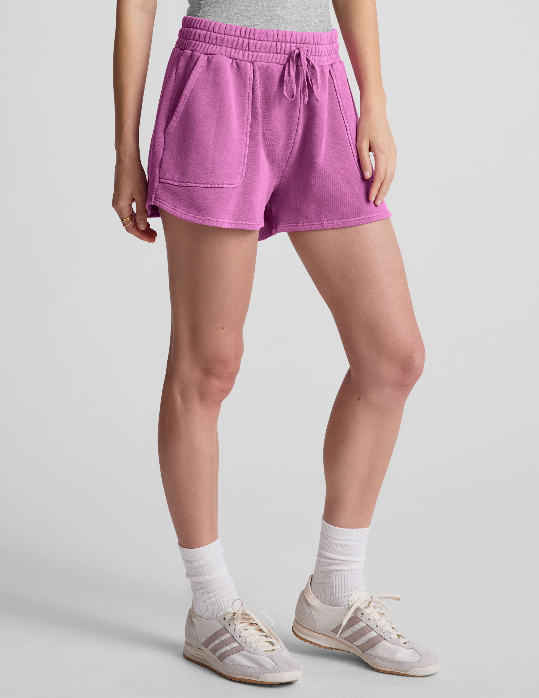 Washed Sunset Violet Cali Terry Drawstring Shorts with Pockets - Relaxed Fit
