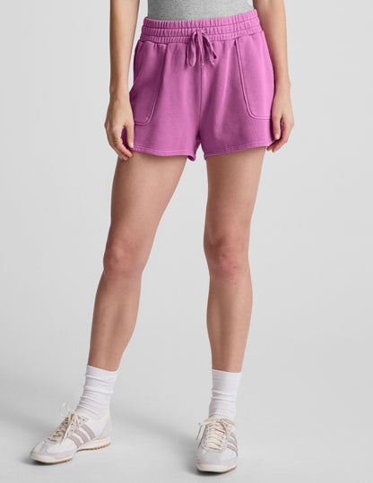 Washed Sunset Violet Cali Terry Drawstring Shorts with Pockets - Relaxed Fit