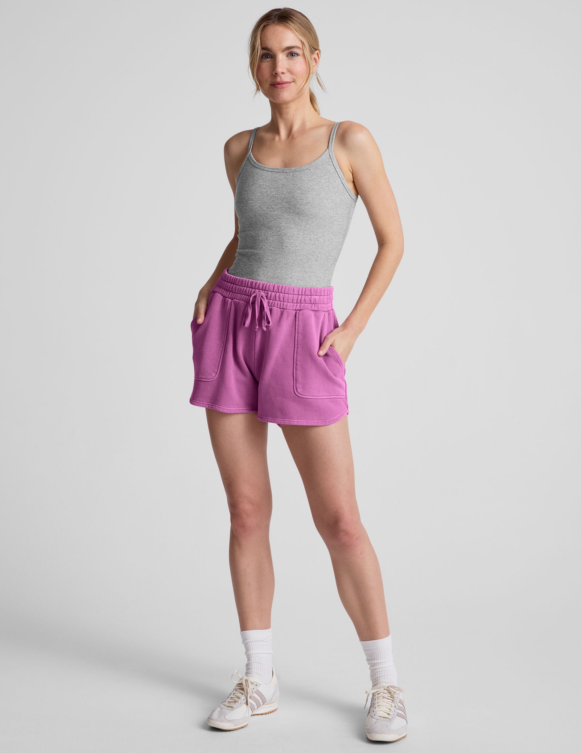 Washed Sunset Violet Cali Terry Drawstring Shorts with Pockets - Relaxed Fit
