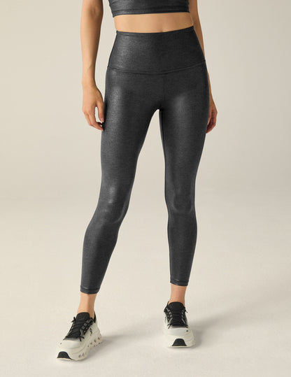 Sparkle Heather Rib Black Shine High-Waisted Midi Leggings for Women