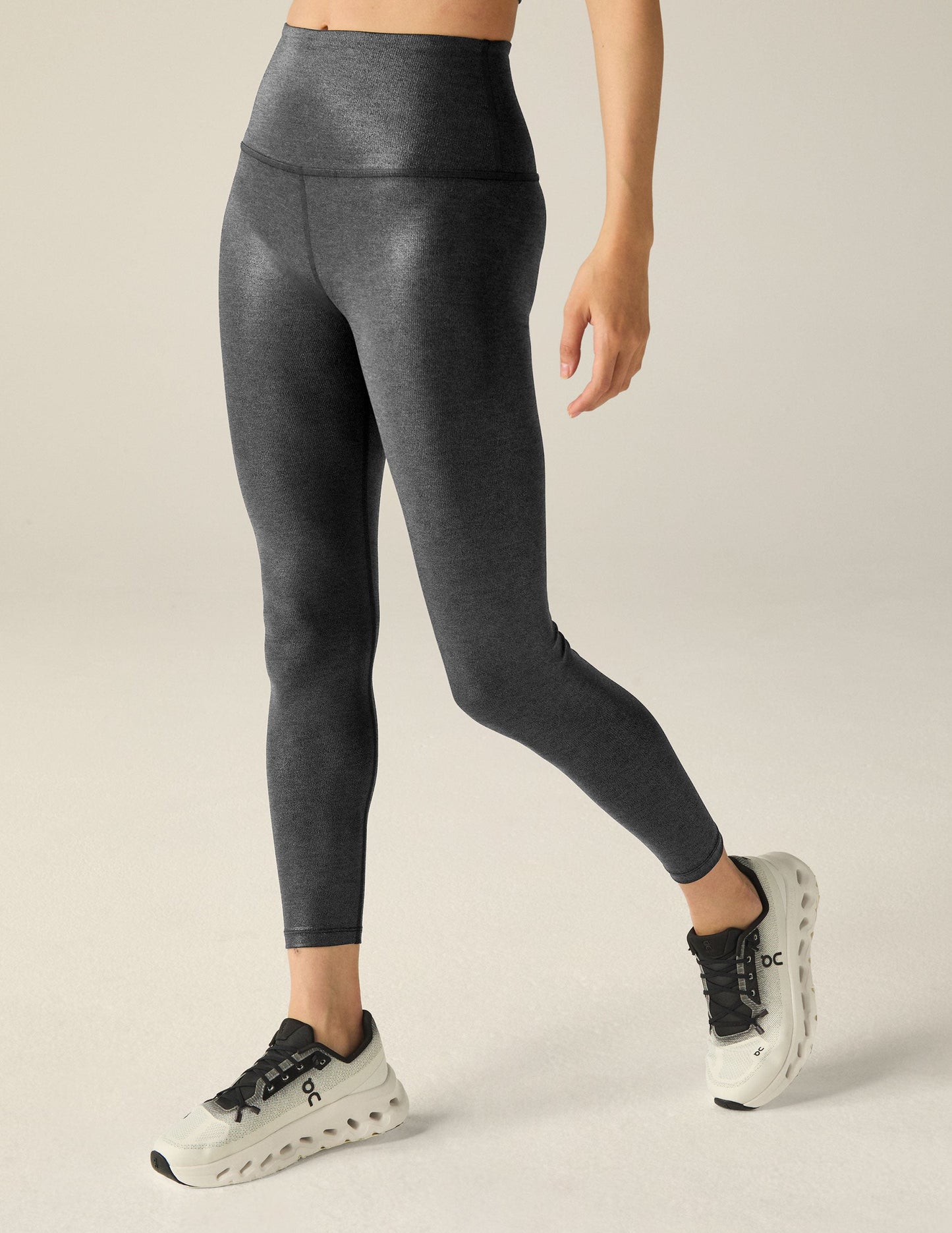 Sparkle Heather Rib Black Shine High-Waisted Midi Leggings for Women