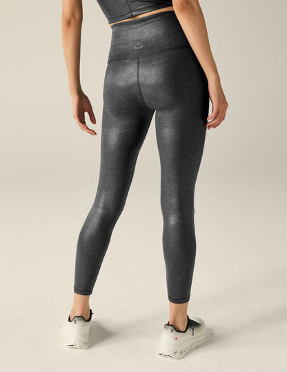 Sparkle Heather Rib Black Shine High-Waisted Midi Leggings for Women