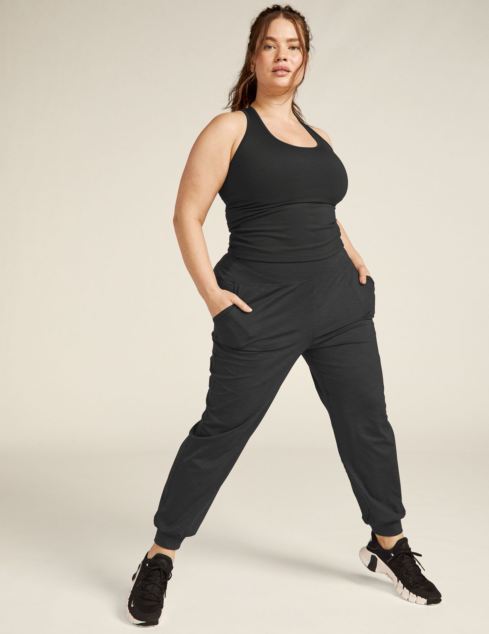 Comfy Heather Rib Midi Jogger Pants with Pockets - Slim Fit