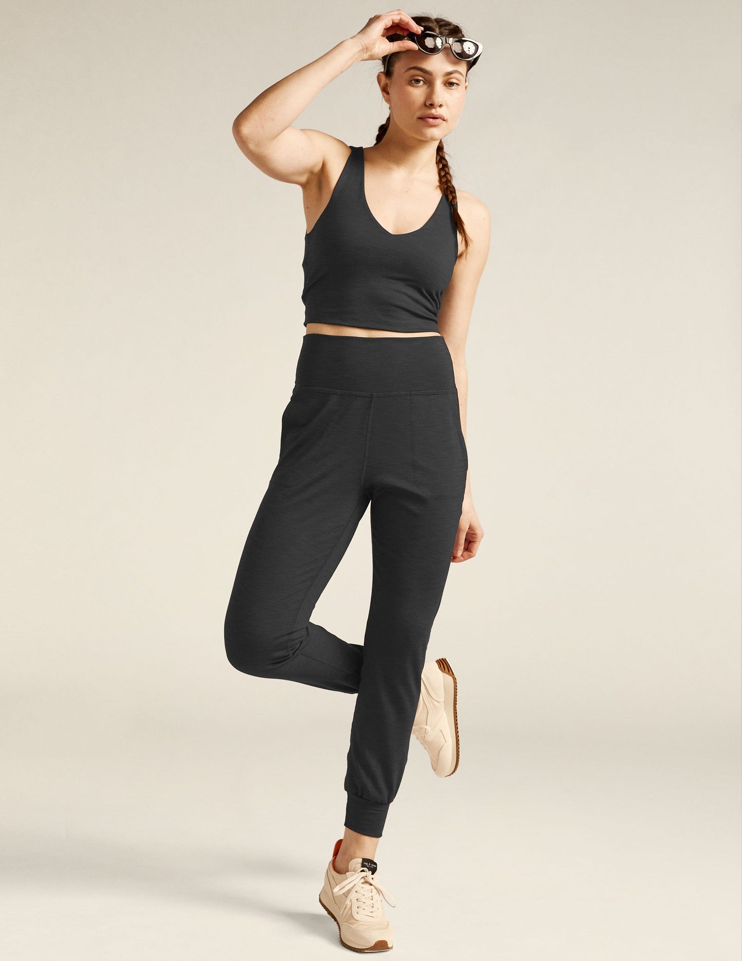 Comfy Heather Rib Midi Jogger Pants with Pockets - Slim Fit
