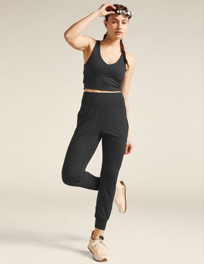 Comfy Heather Rib Midi Jogger Pants with Pockets - Slim Fit