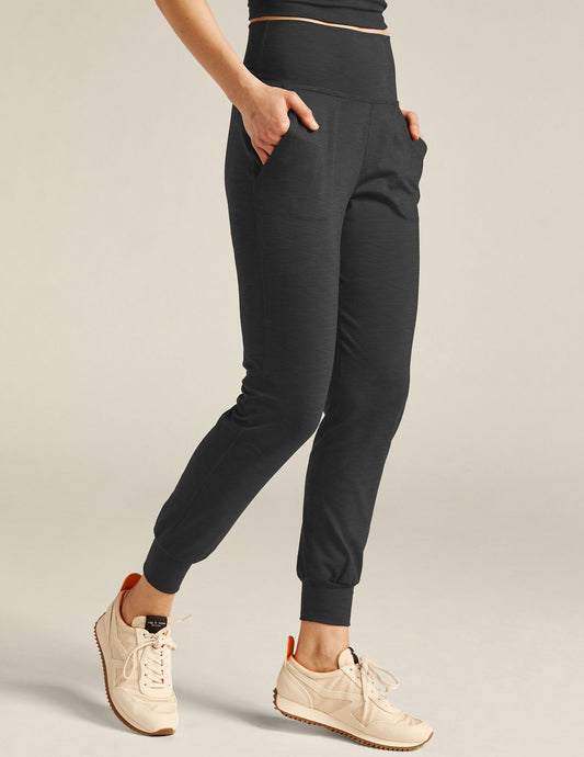 Comfy Heather Rib Midi Jogger Pants with Pockets - Slim Fit